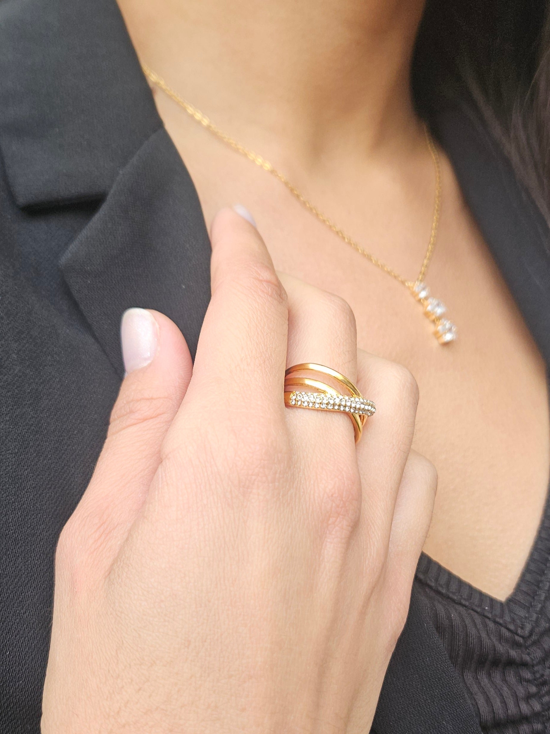 Anillo Acero Cruzado strass