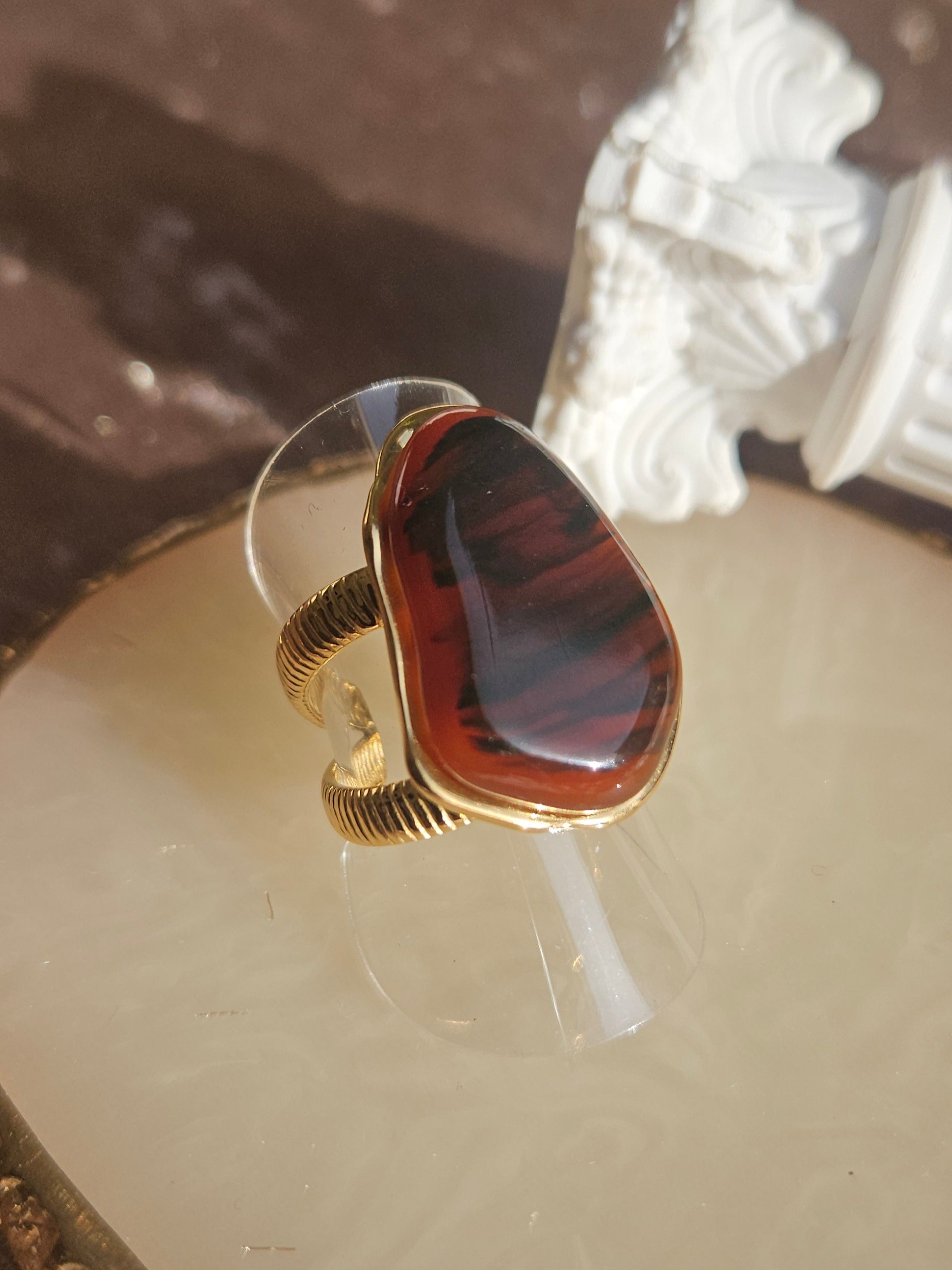 Anillo Acero Oval Marrón