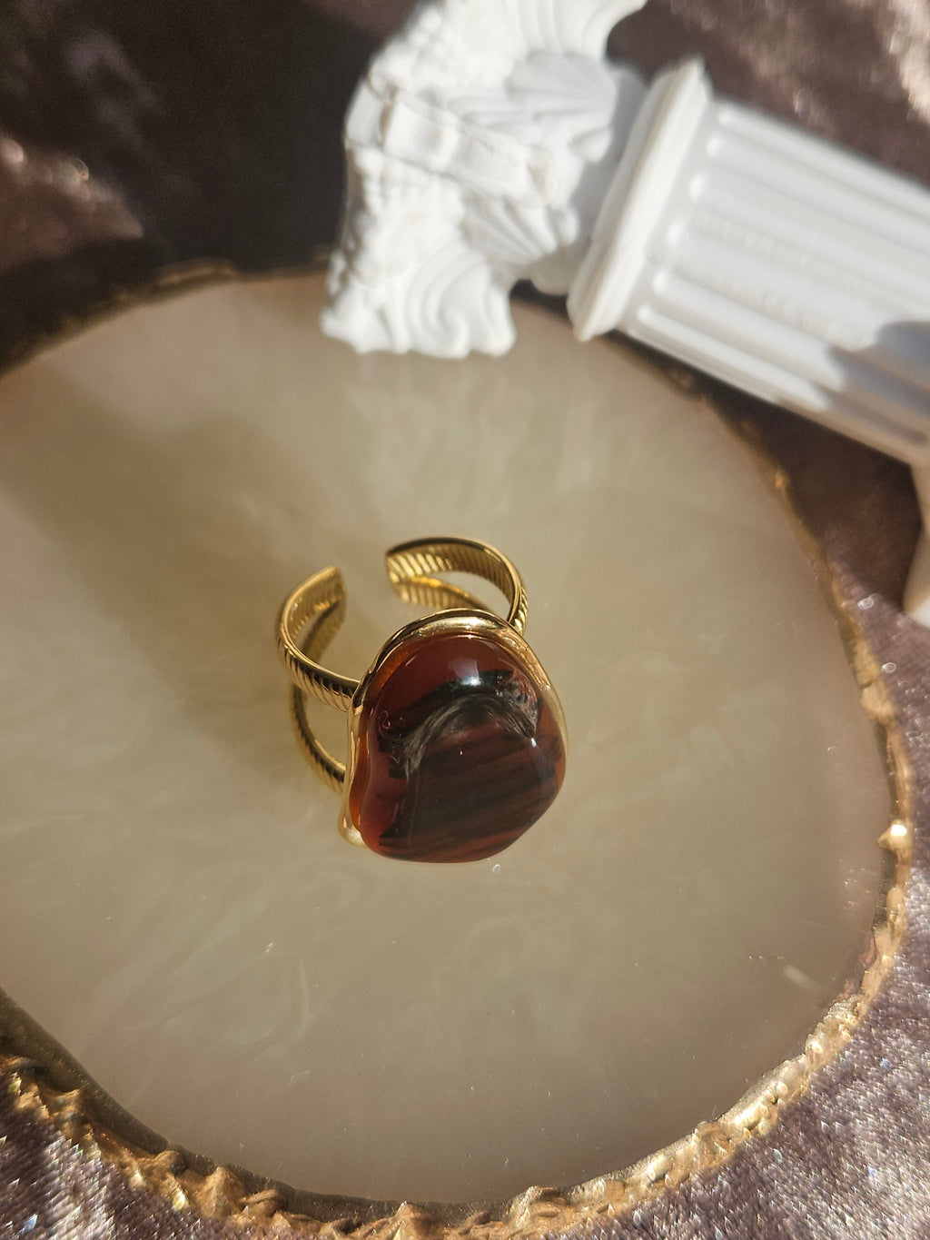 Anillo Acero Oval Marrón