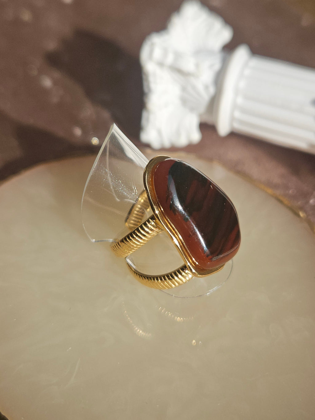 Anillo Acero Oval Marrón