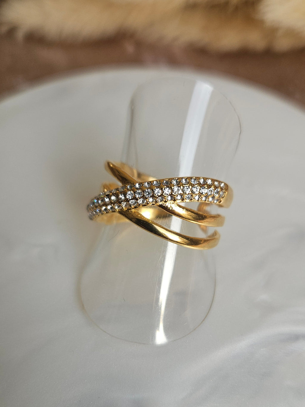 Anillo Acero Cruzado strass