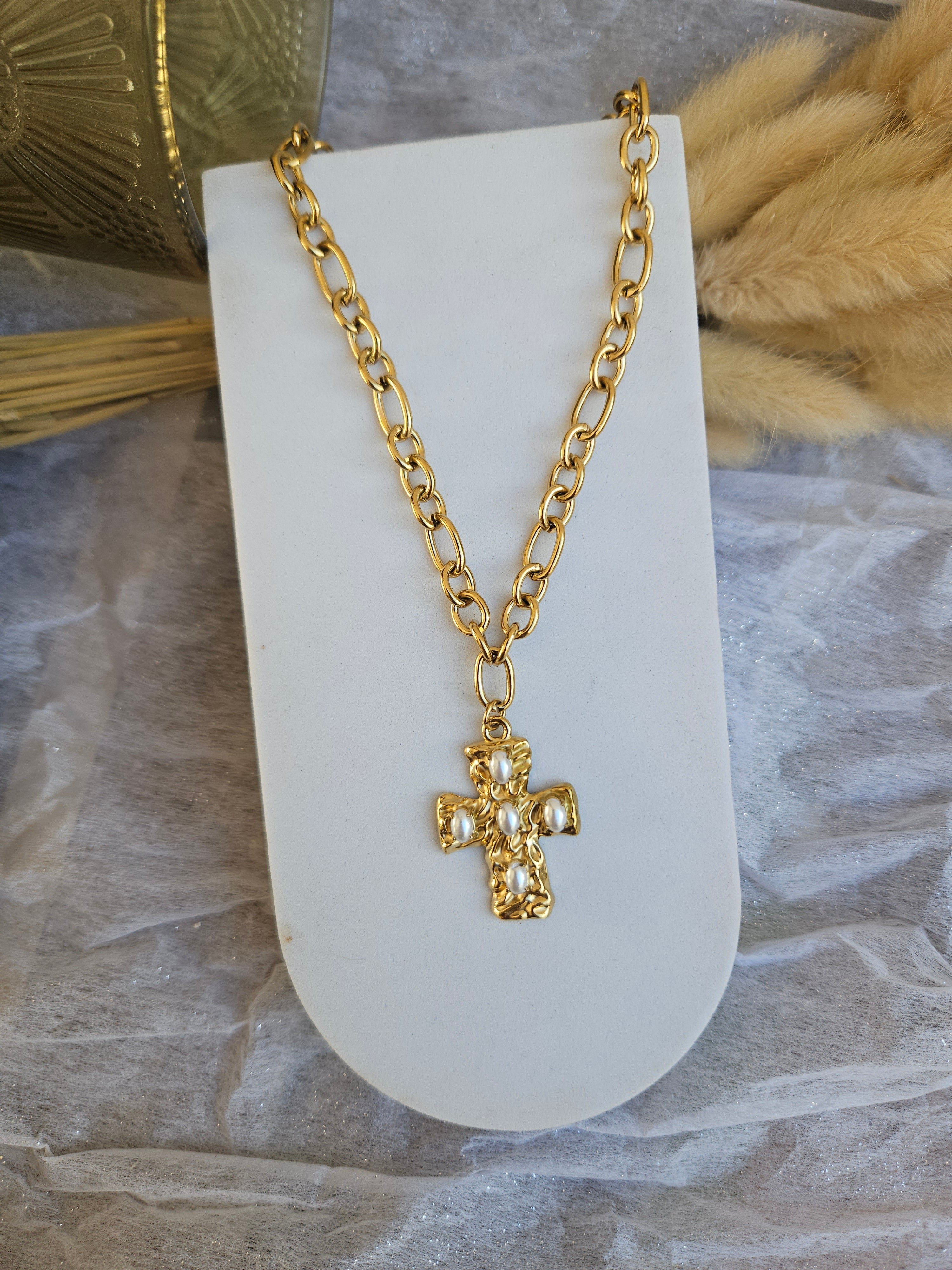 Collar Acero Pieza Cruz