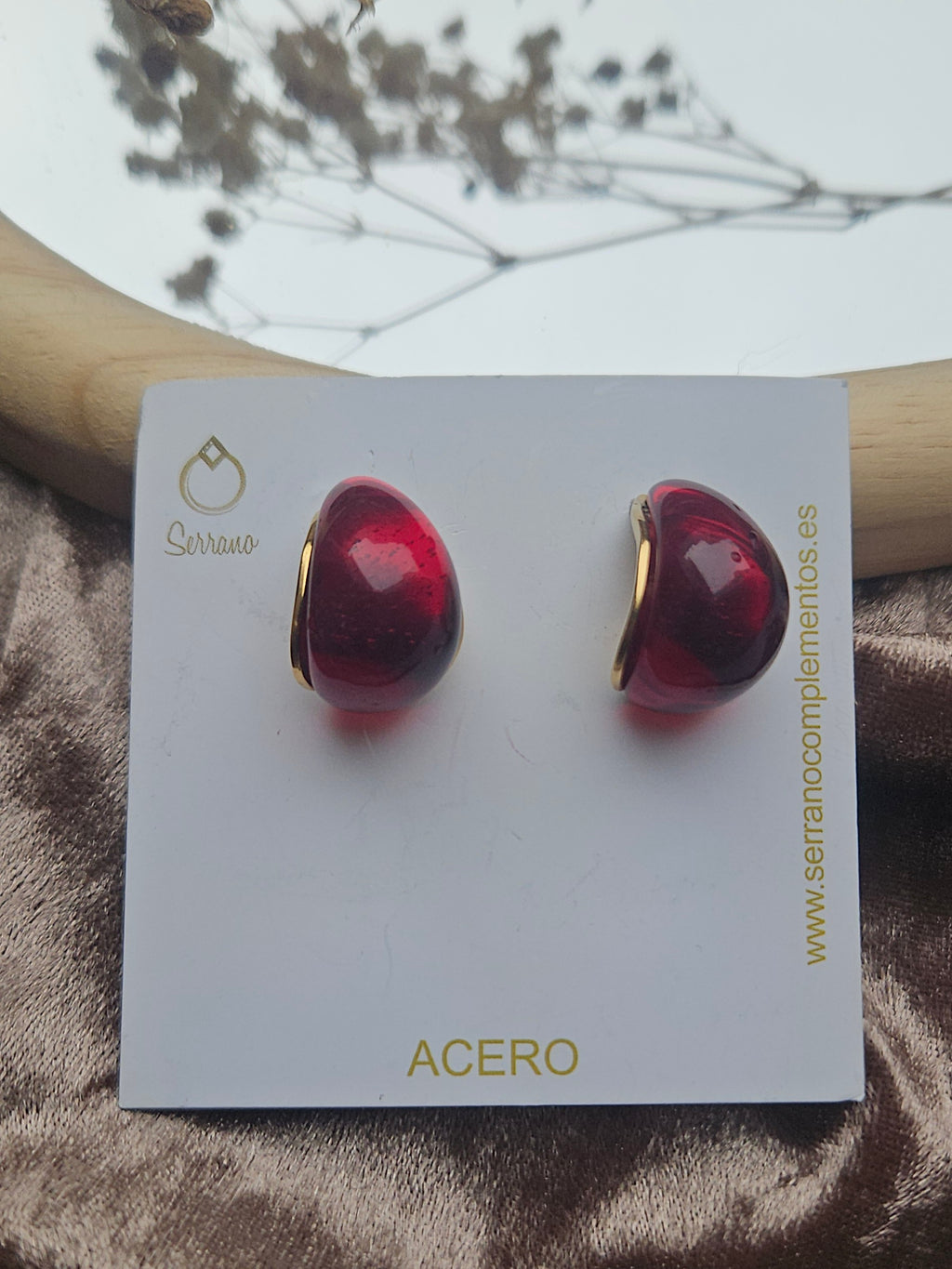 Pendientes de Acero Aro Granate