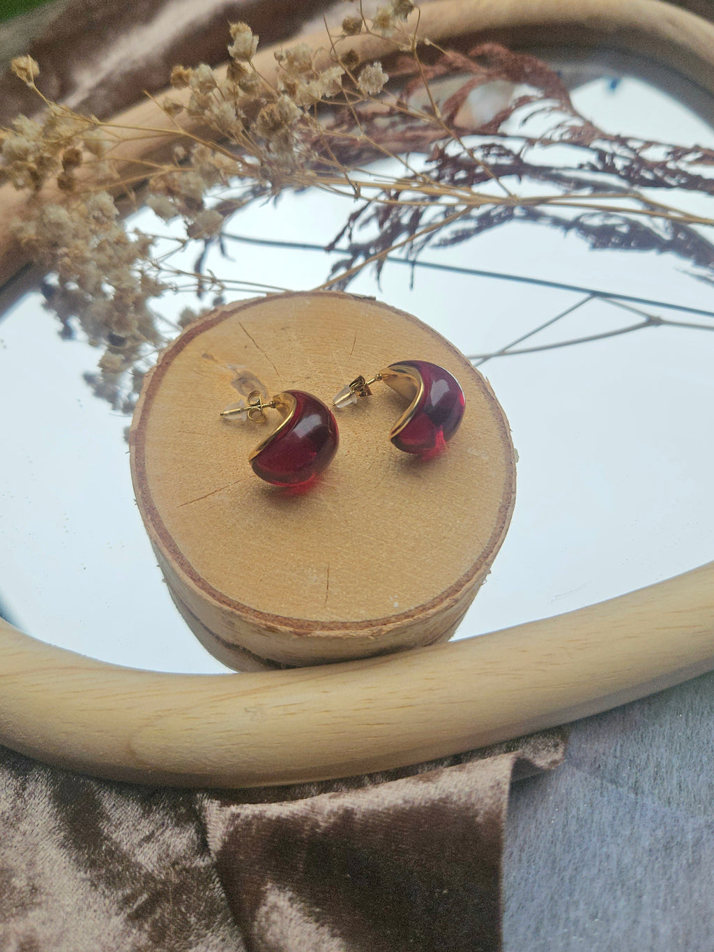 Pendientes de Acero Aro Granate