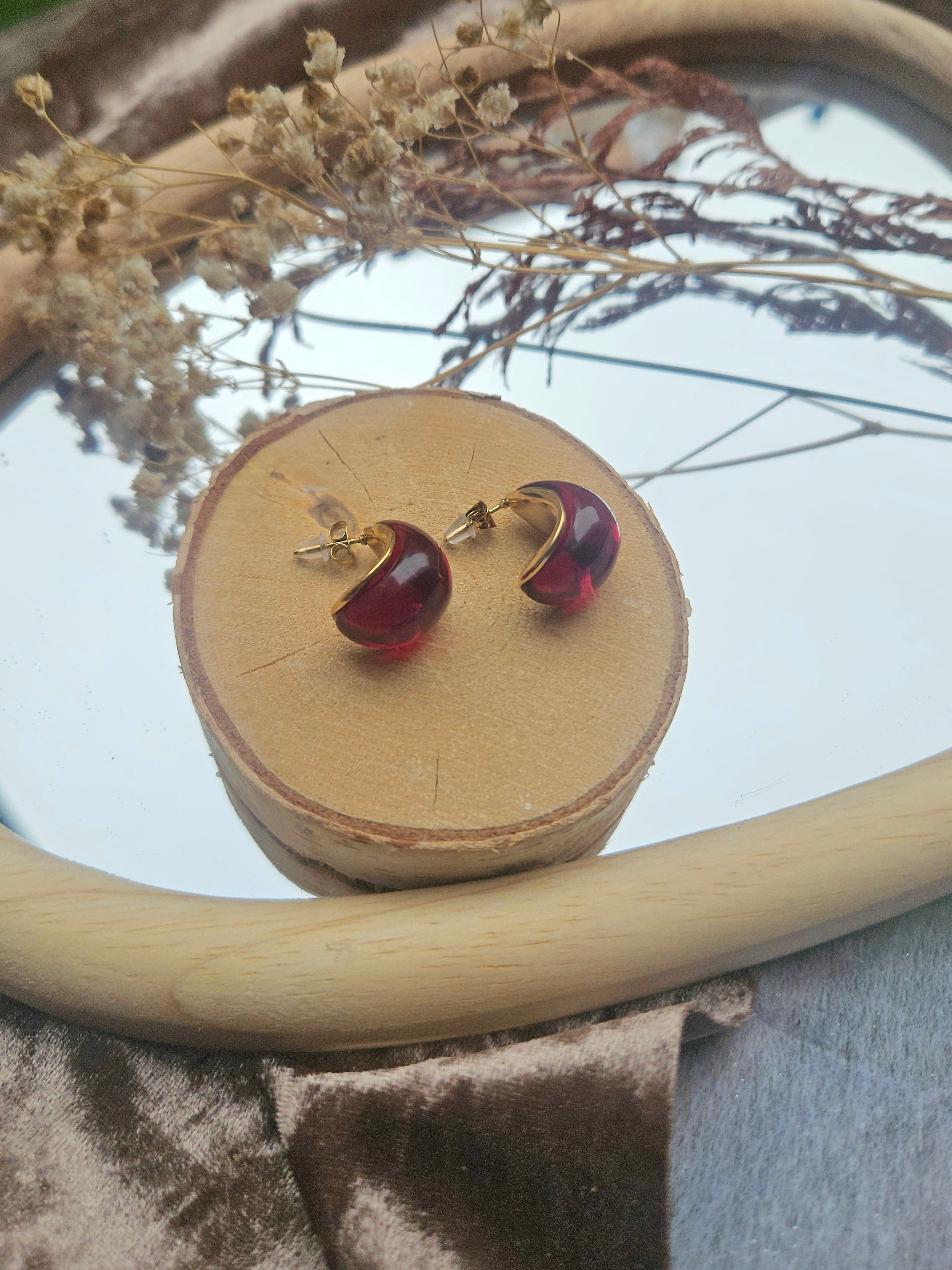 Pendientes de Acero Aro Granate