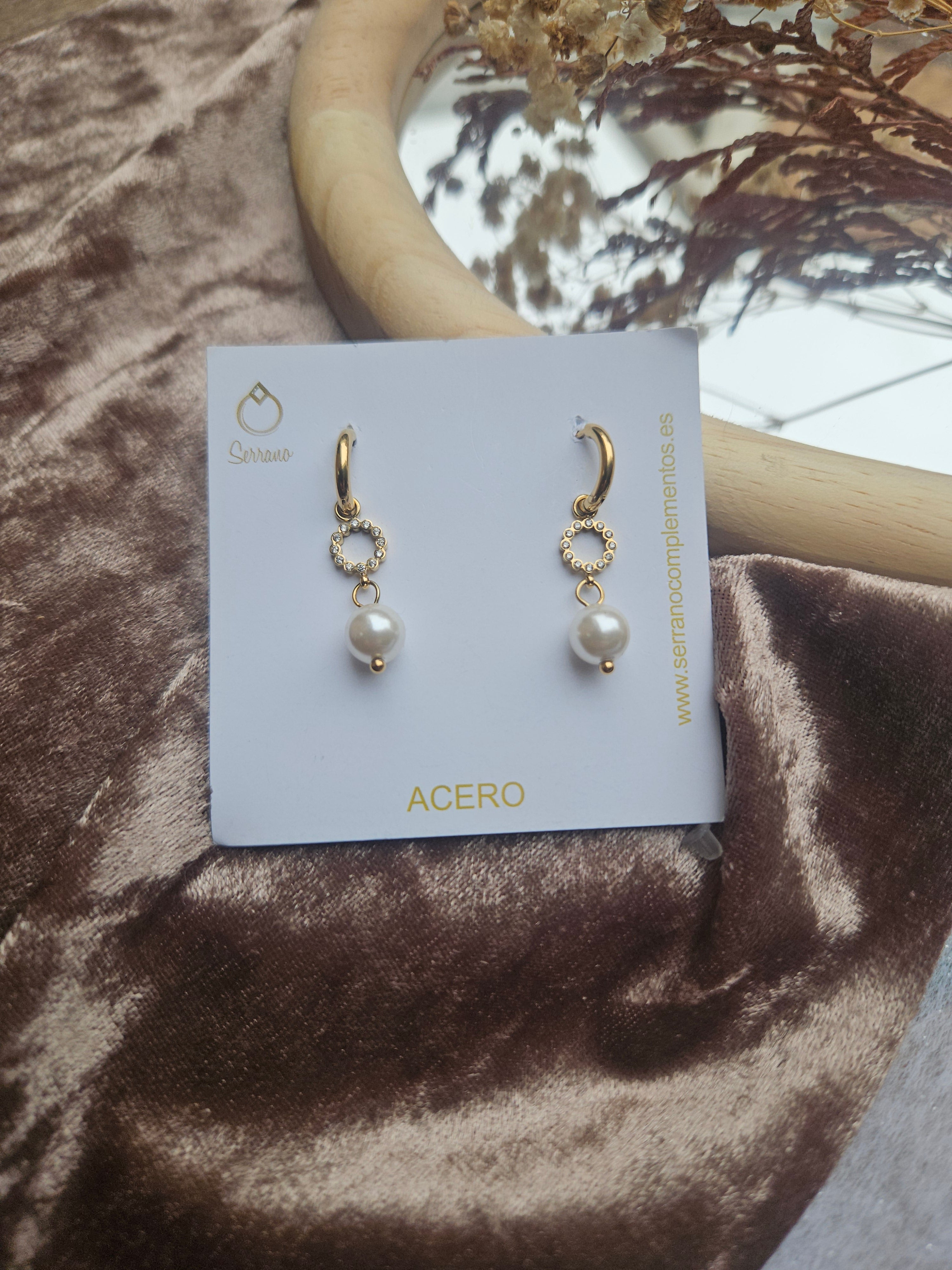 Pendientes de Acero Perlas