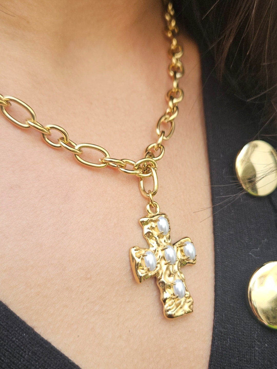 Collar Acero Pieza Cruz