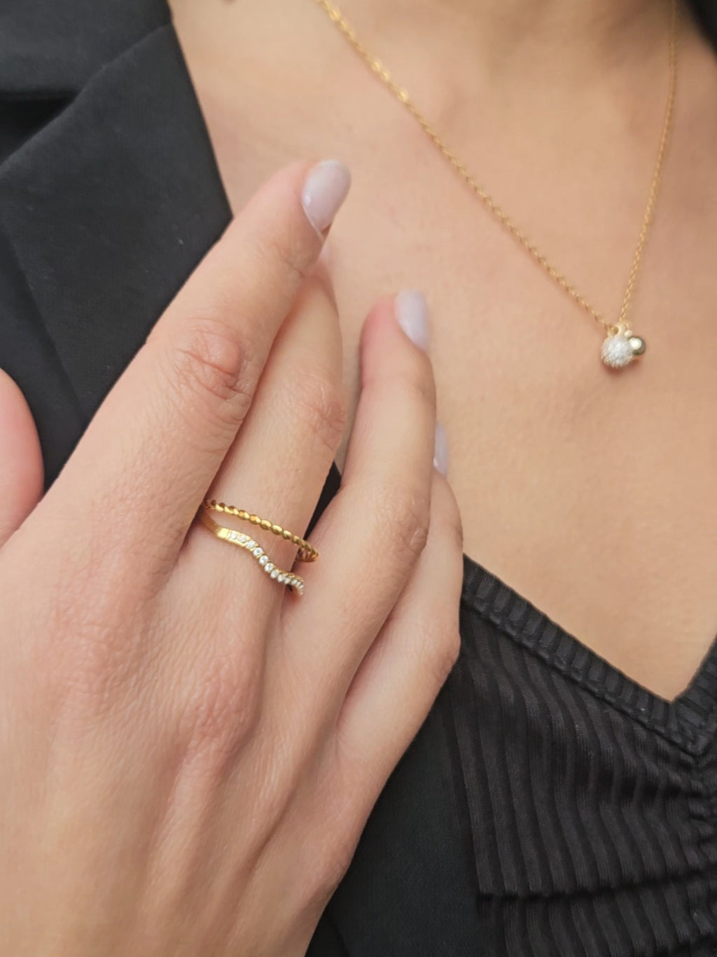 Anillo Acero Cruzado strass Doble