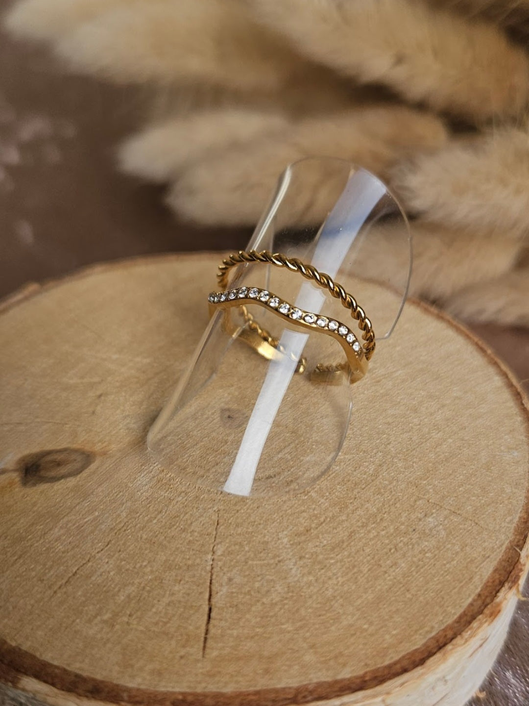 Anillo Acero Cruzado strass Doble