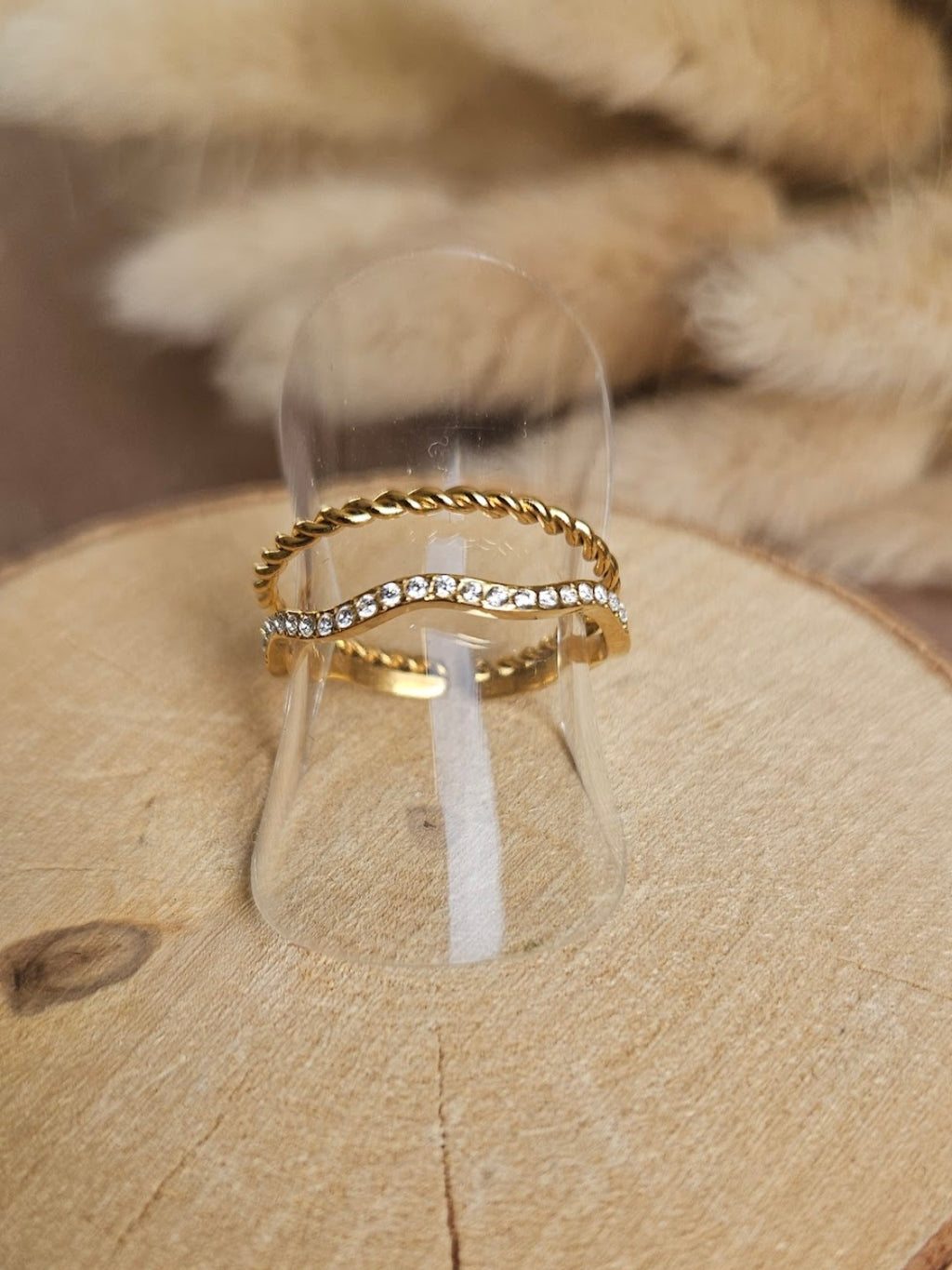 Anillo Acero Cruzado strass Doble