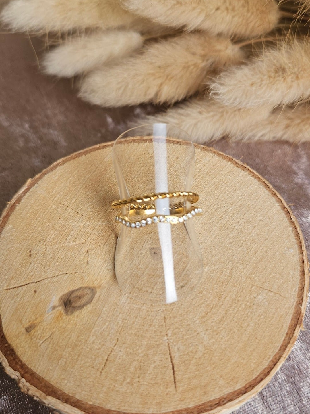 Anillo Acero Cruzado strass Doble