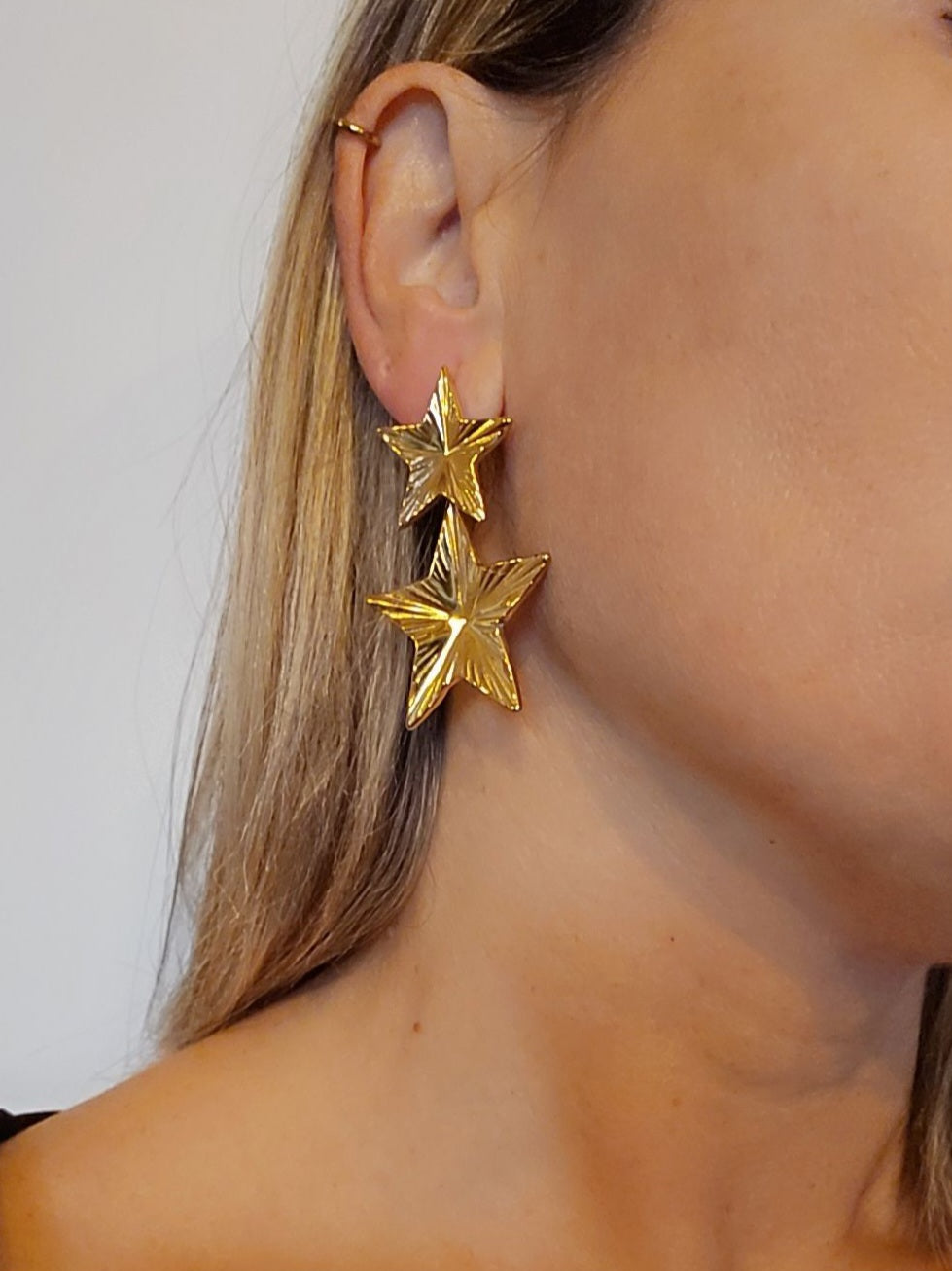 Pendientes de Acero Doble Estrella