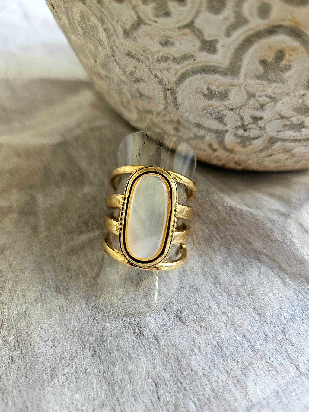 Anillo Acero Piedra Alargada