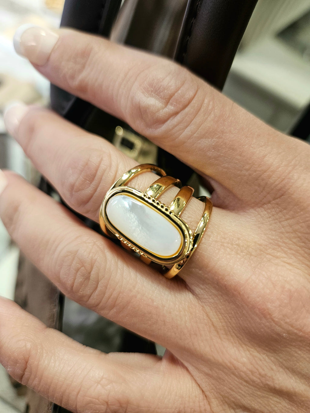 Anillo Acero Piedra Alargada