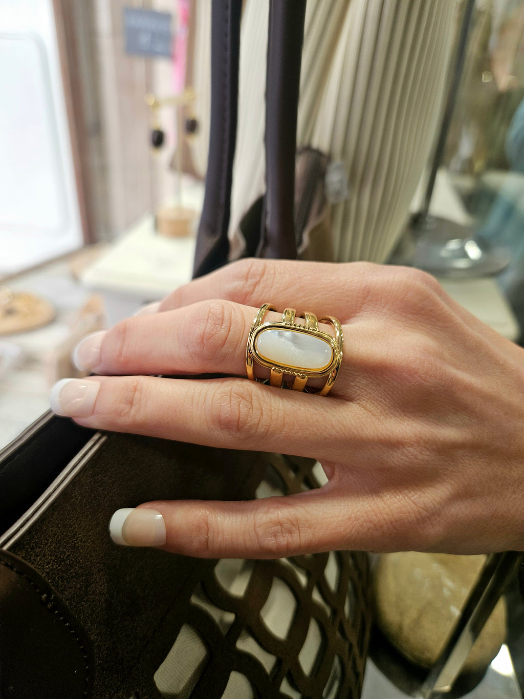 Anillo Acero Piedra Alargada