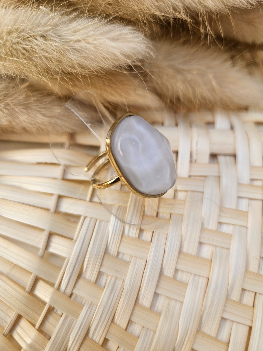 Anillo Acero Piedra Blanca