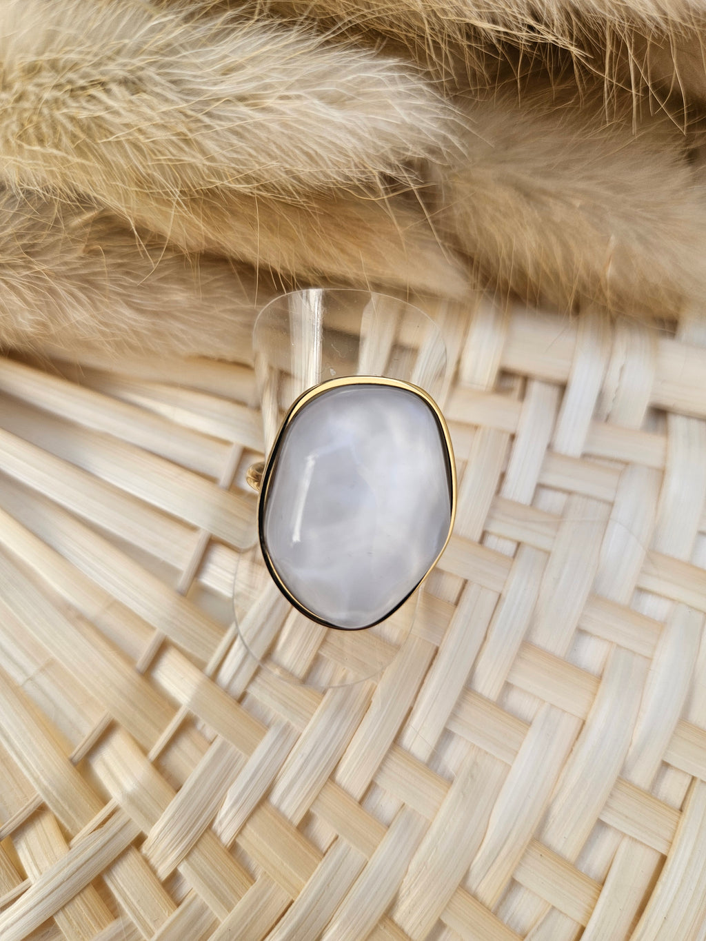 Anillo Acero Piedra Blanca