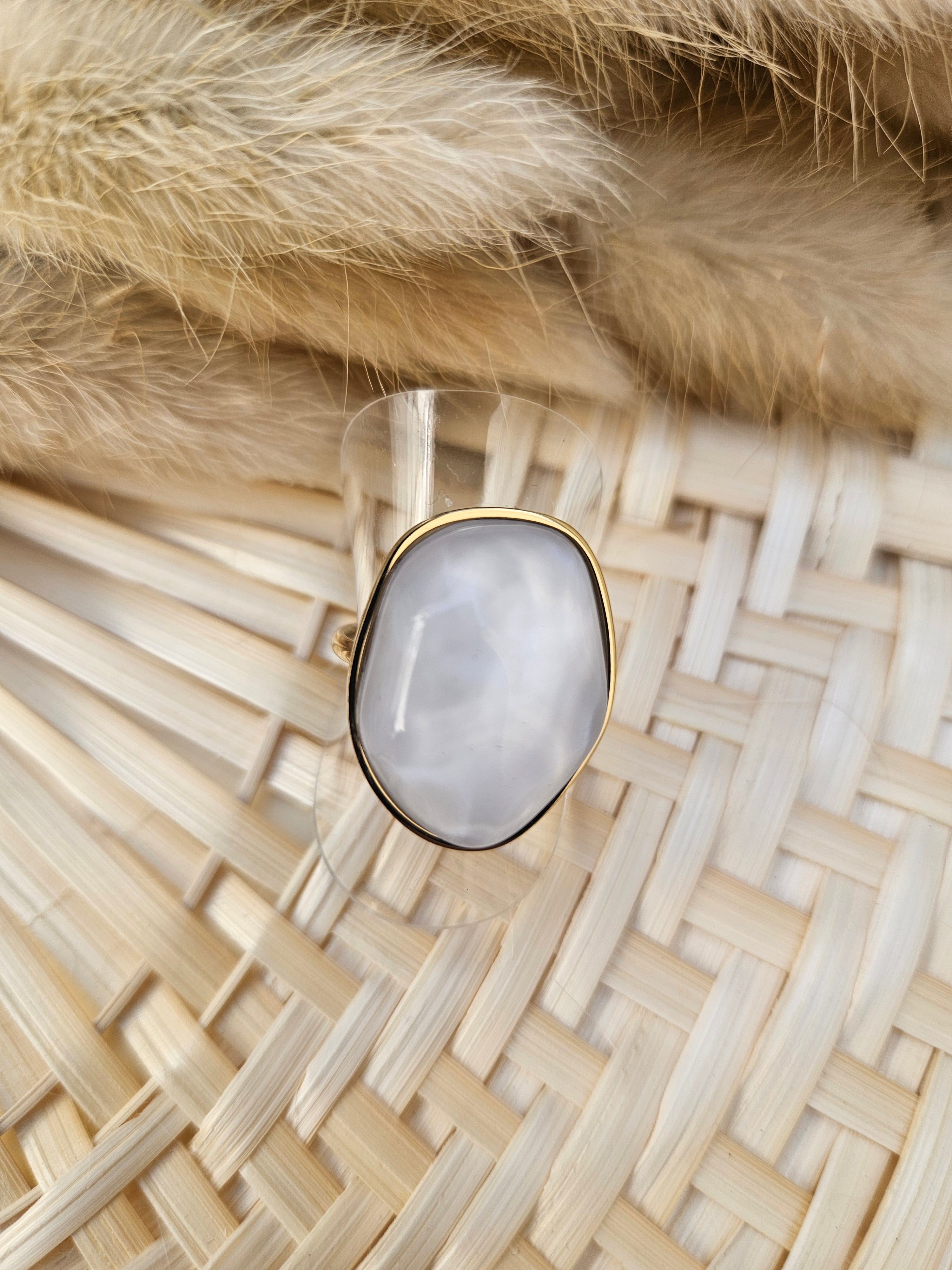 Anillo Acero Piedra Blanca