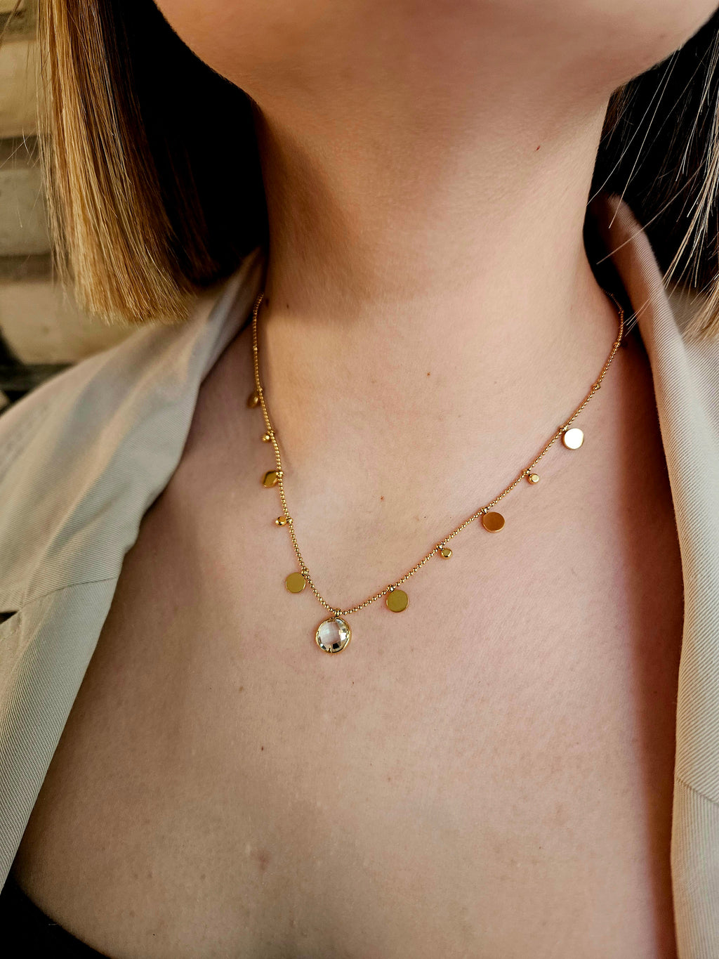 Collar Acero Círculos con Brillantes
