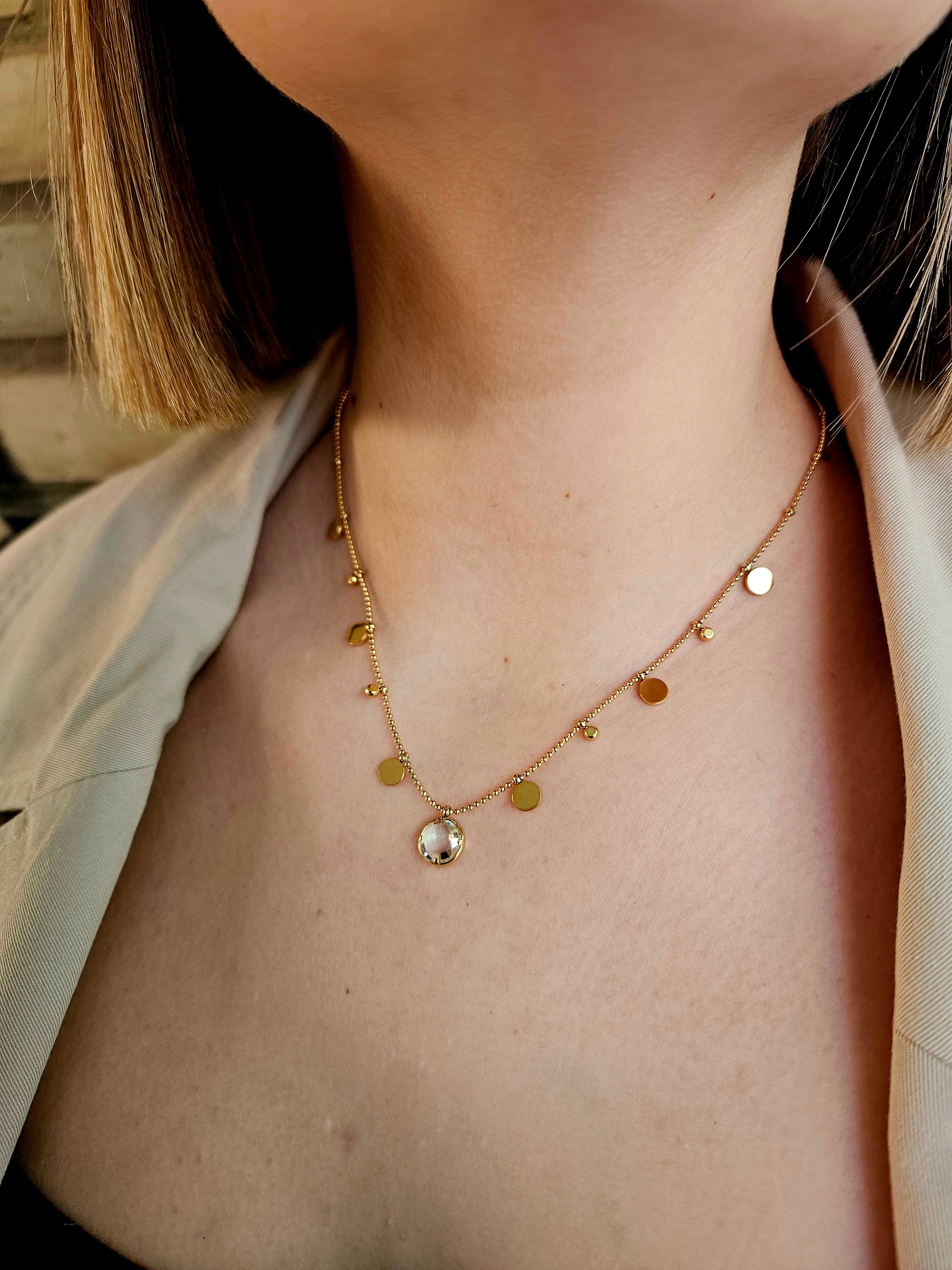 Collar Acero Círculos con Brillantes