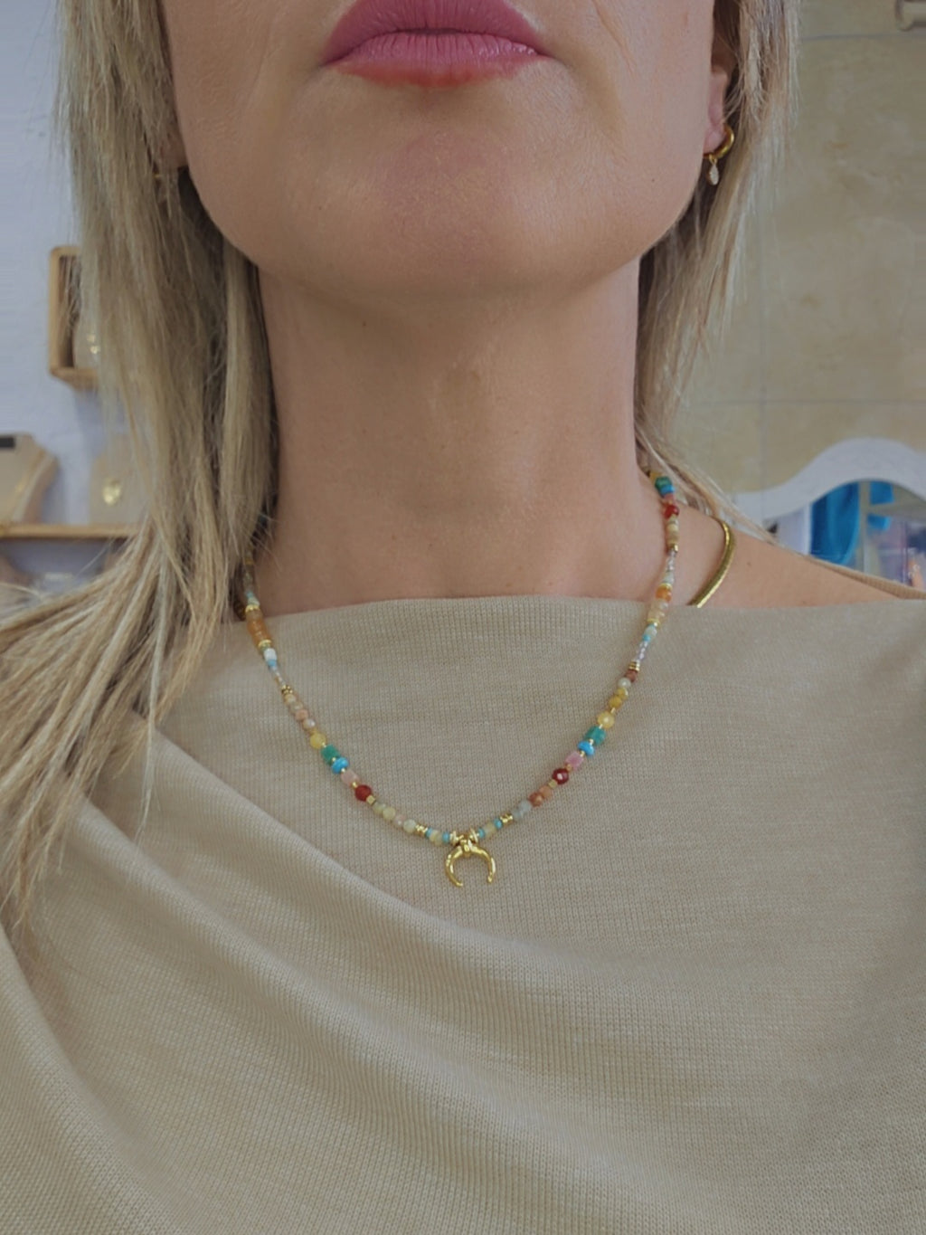 Collar Acero Minerales Luna invertida