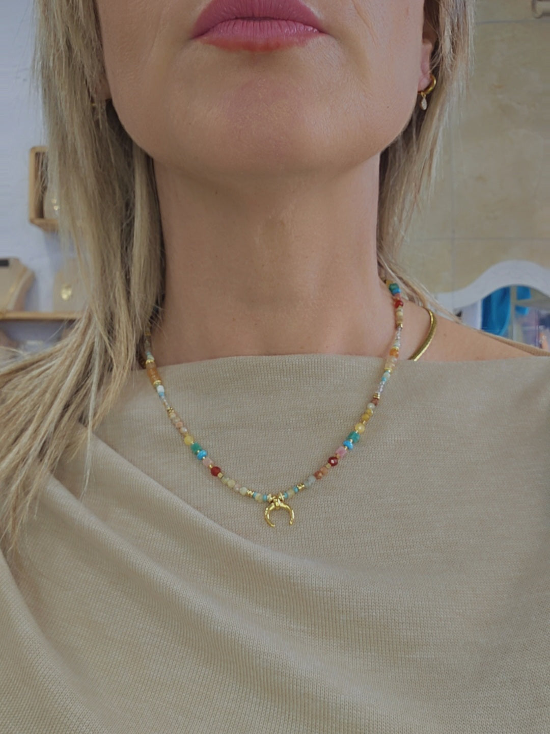 Collar Acero Minerales Luna invertida