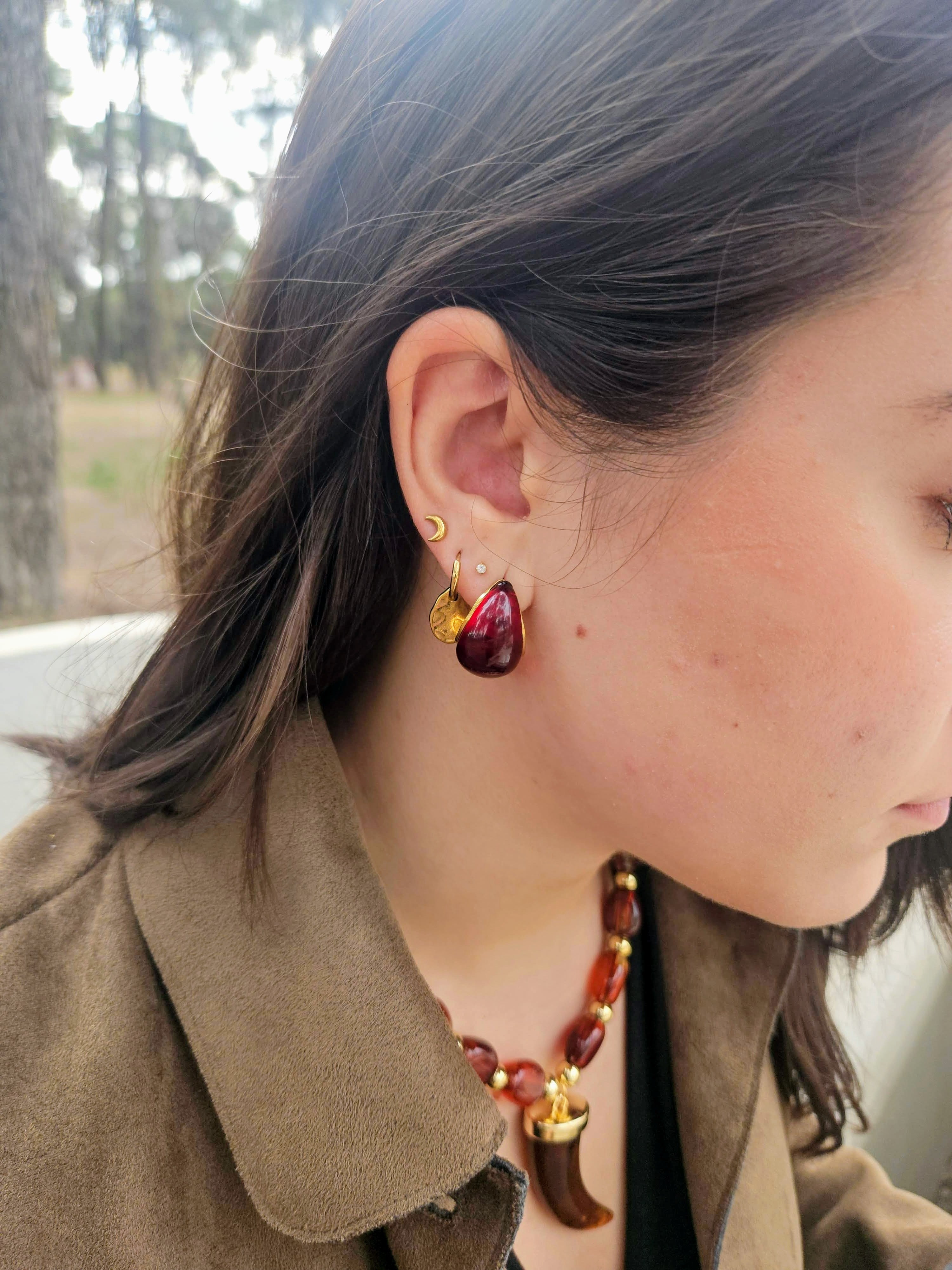 Pendientes de Acero Aro Granate