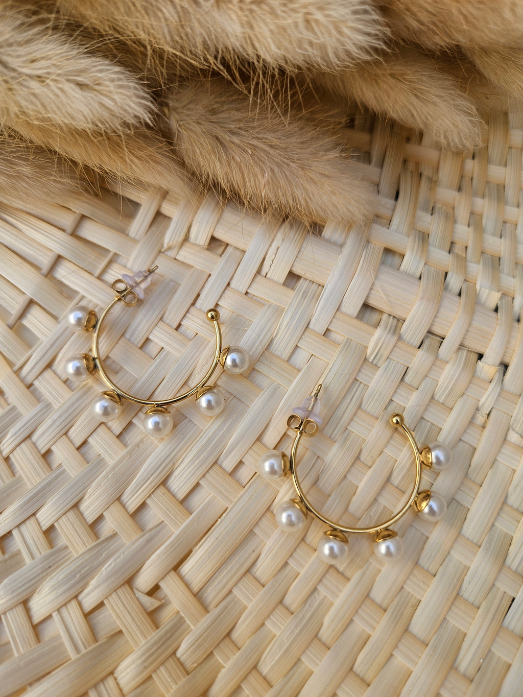 Pendientes de Acero Aros con Perlas