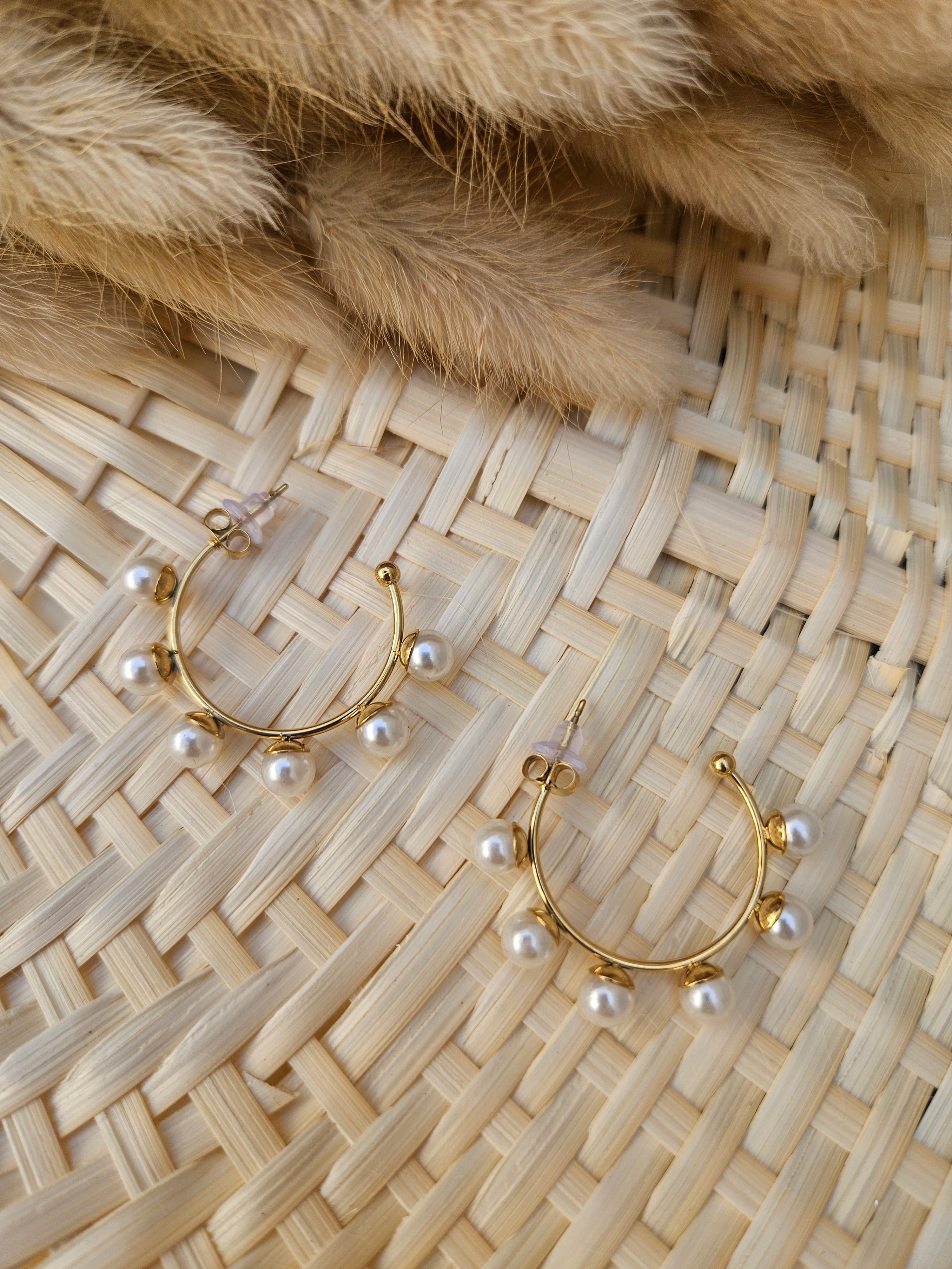 Pendientes de Acero Aros con Perlas