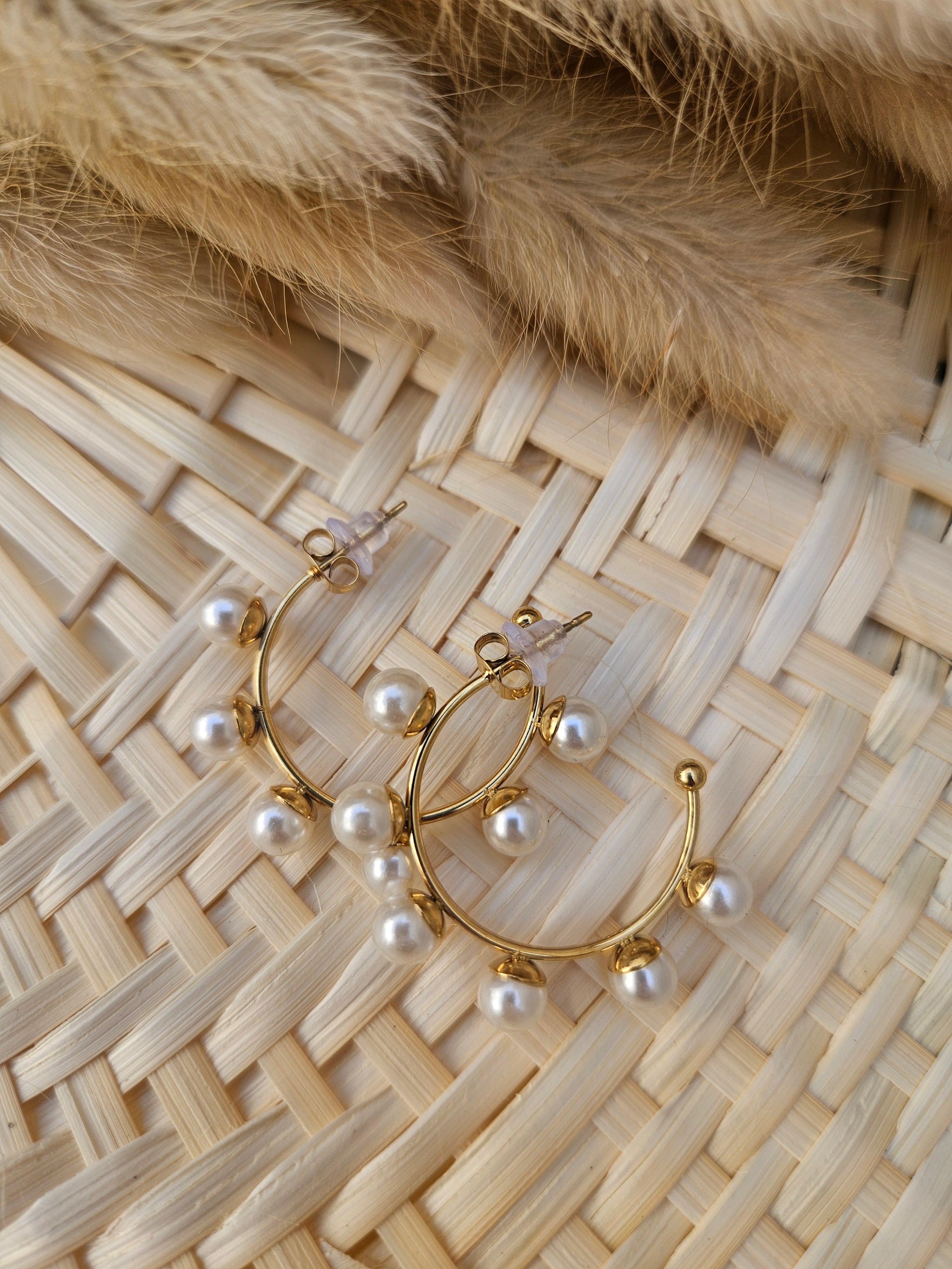 Pendientes de Acero Aros con Perlas