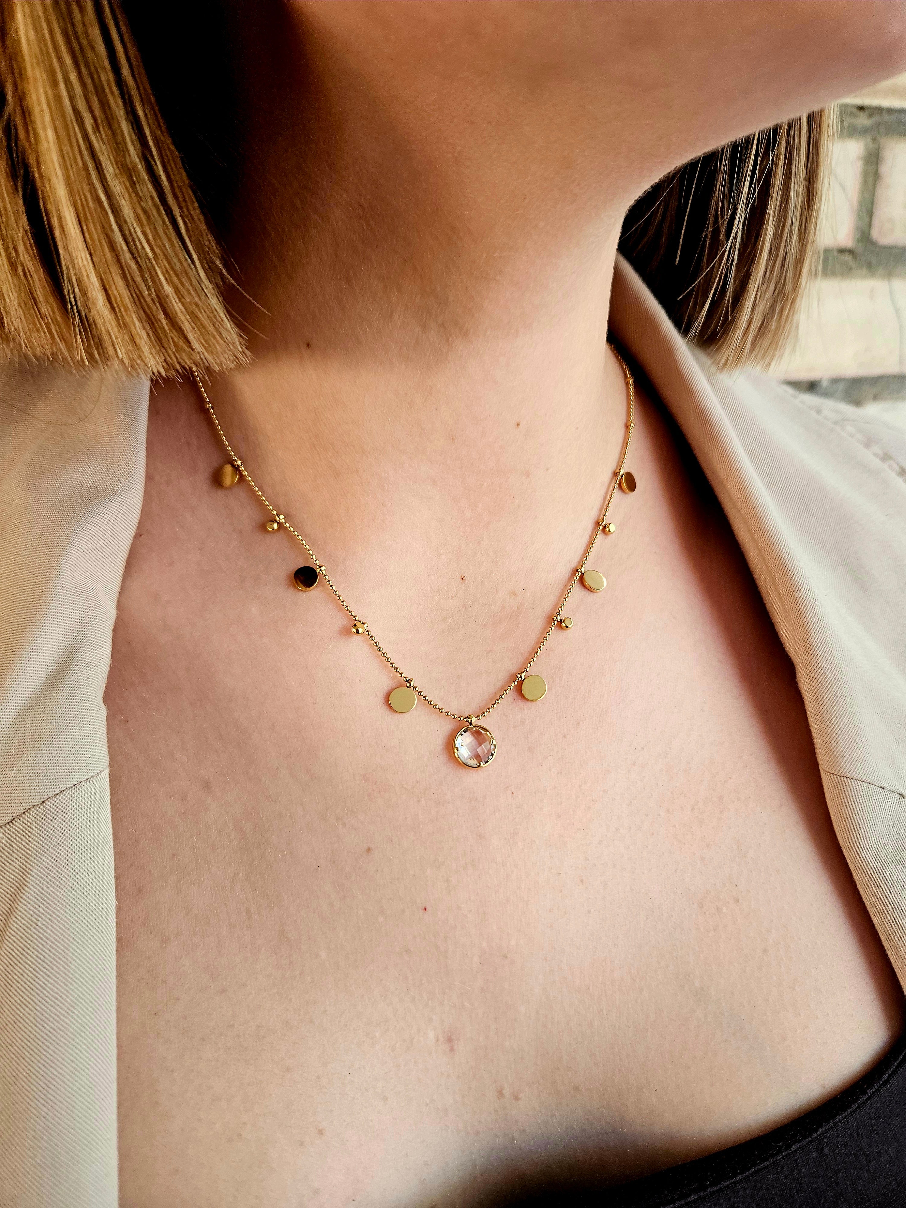 Collar Acero Círculos con Brillantes