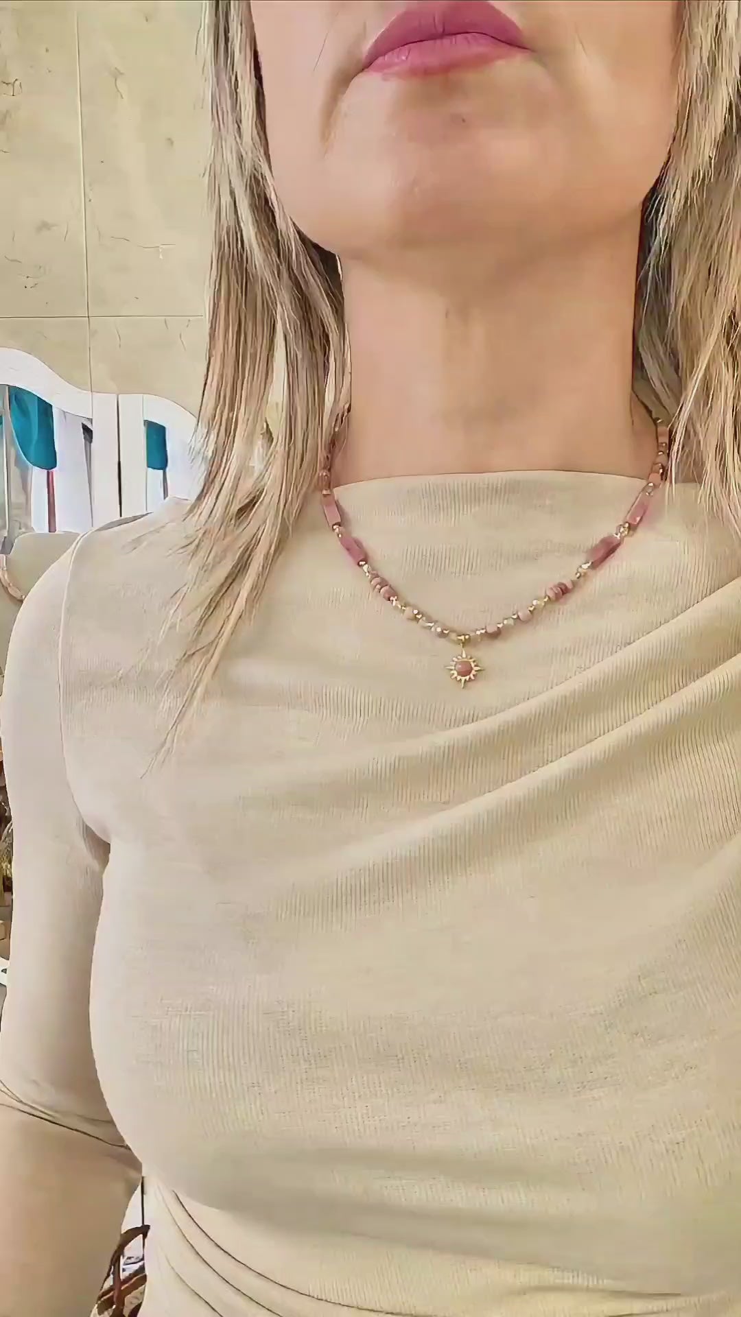 Collar Acero Minerales Rosa